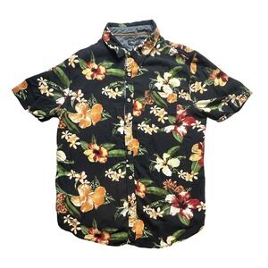 Forever 21 Shirt Mens Large Black‎ Hawaiian Floral Button Front Aloha Casual